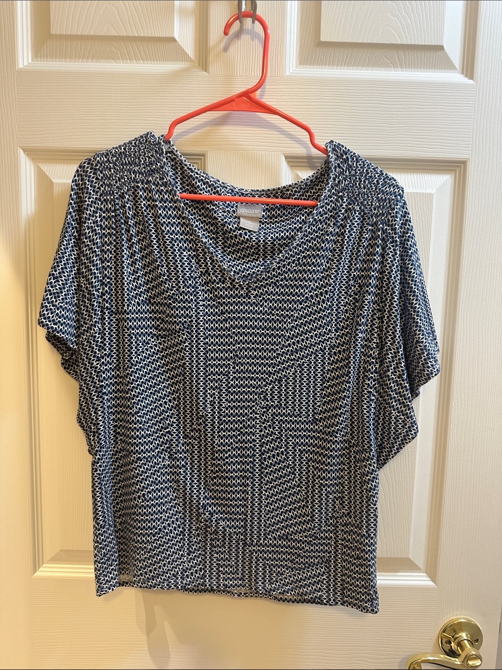 Chicos Navy & White Geo Print Short Sleeve Top